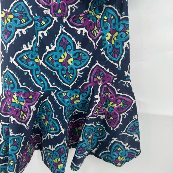 Josie Natori Festive Blue Paisley Retro Floral One Shoulder Women 4 Ruffle Dress - Picture 12 of 14